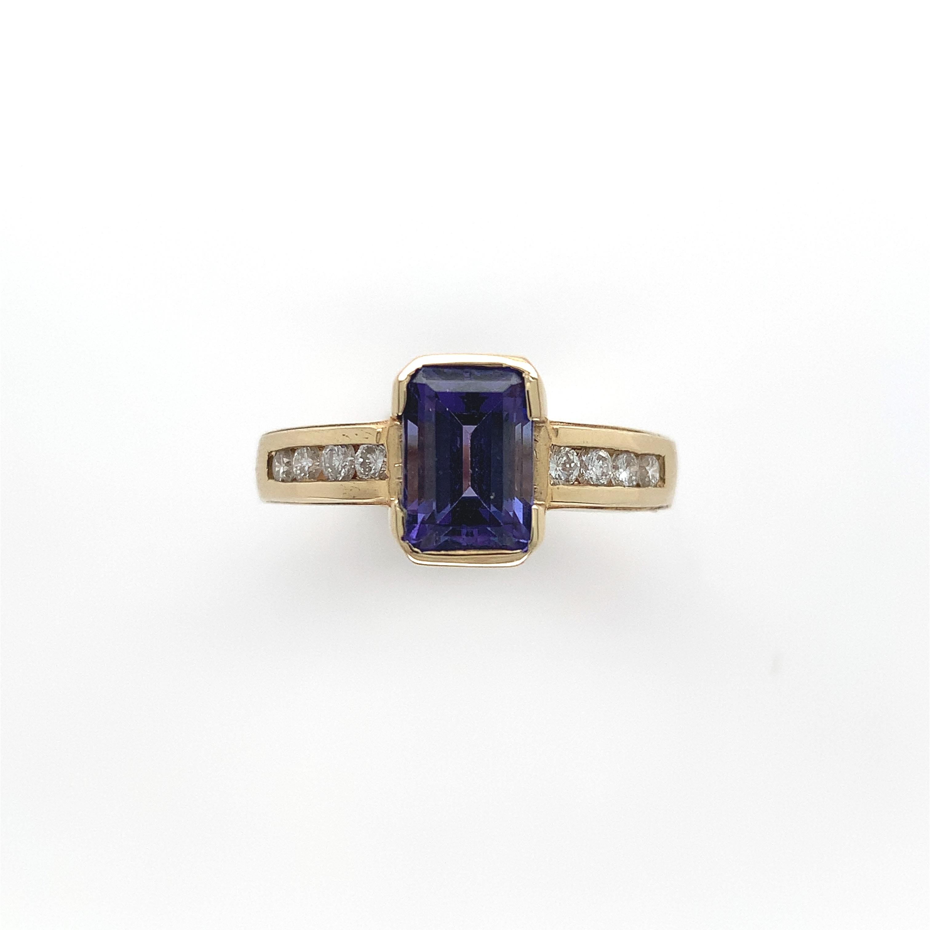 14k Yellow Gold 2.17ct Emerald Cut Genuine Natural Tanzanite Ring '#J1840' For Sale