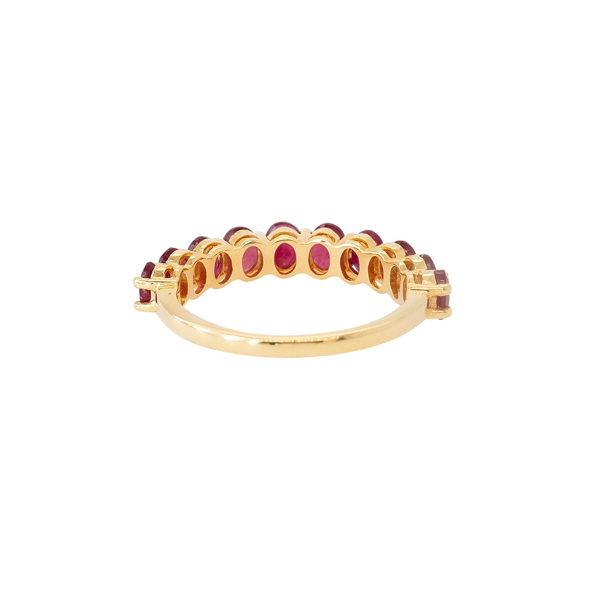 14k Yellow Gold 2.17ctw Oval Cut Ruby Halfway Band In New Condition In Boca Raton, FL