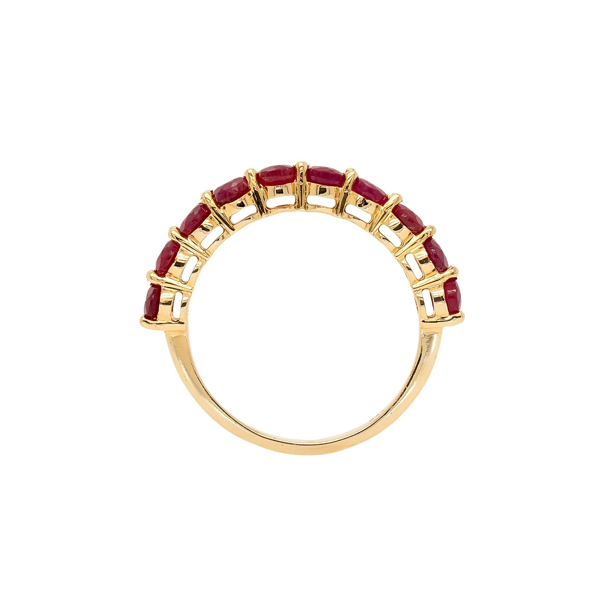 Women's 14k Yellow Gold 2.17ctw Oval Cut Ruby Halfway Band For Sale