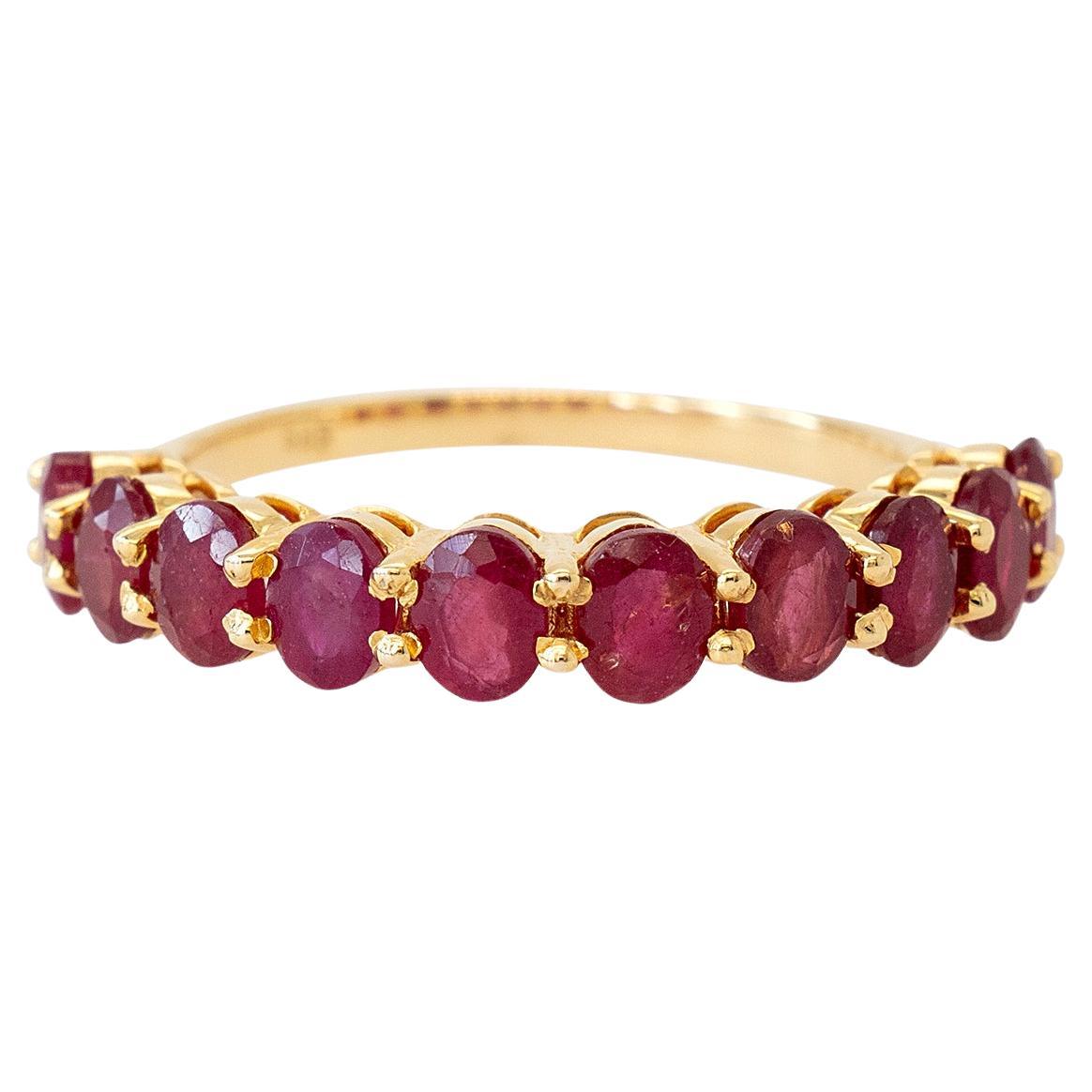 14k Yellow Gold 2.17ctw Oval Cut Ruby Halfway Band For Sale