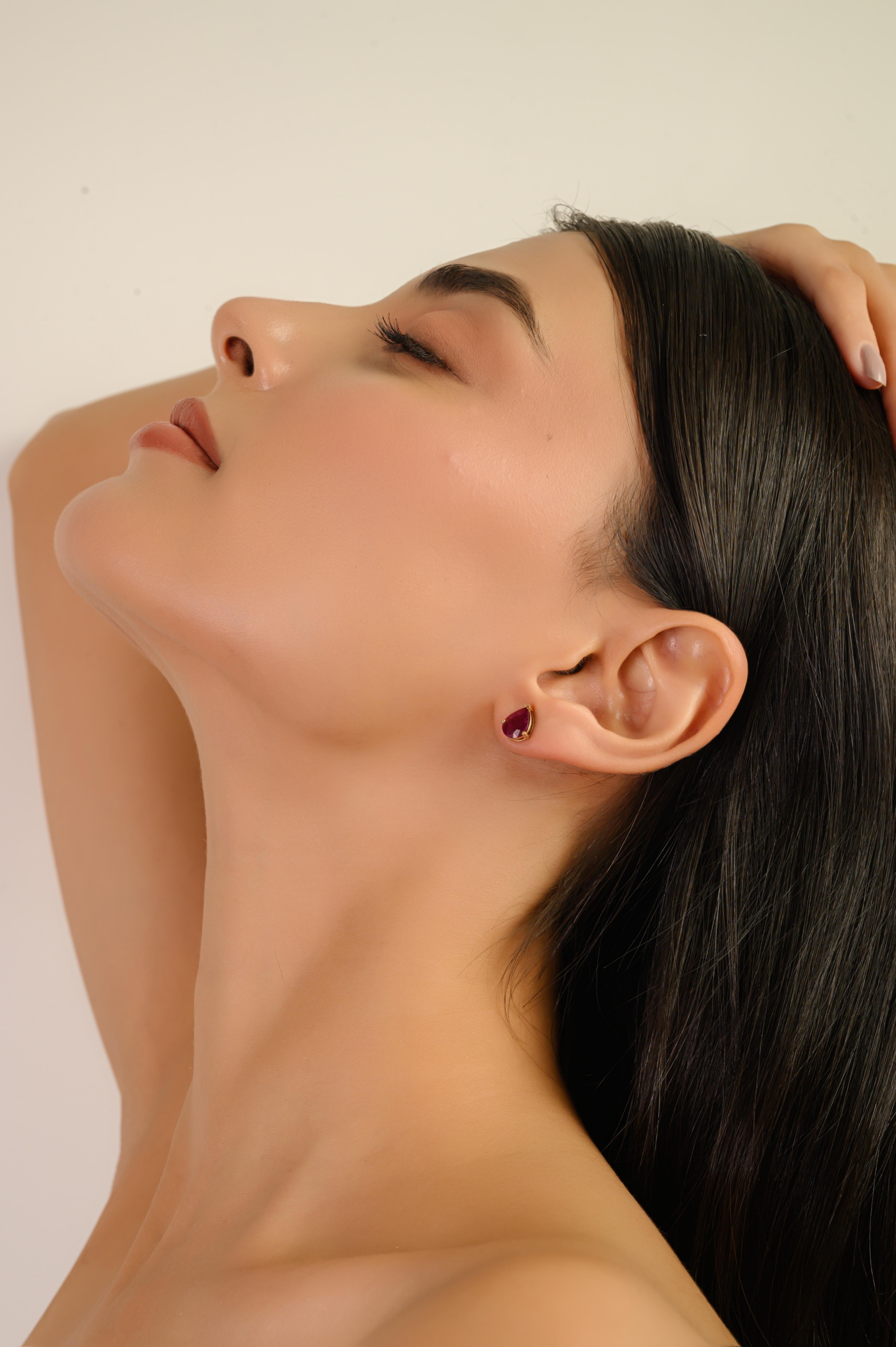 Boucles d'oreilles en or jaune 14K 2.1Ct Pear Shaped Ruby Stud Ears Fine Jewelry Christmas Gift en vente 5