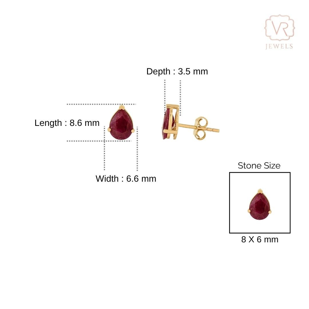 Boucles d'oreilles en or jaune 14K 2.1Ct Pear Shaped Ruby Stud Ears Fine Jewelry Christmas Gift en vente 6