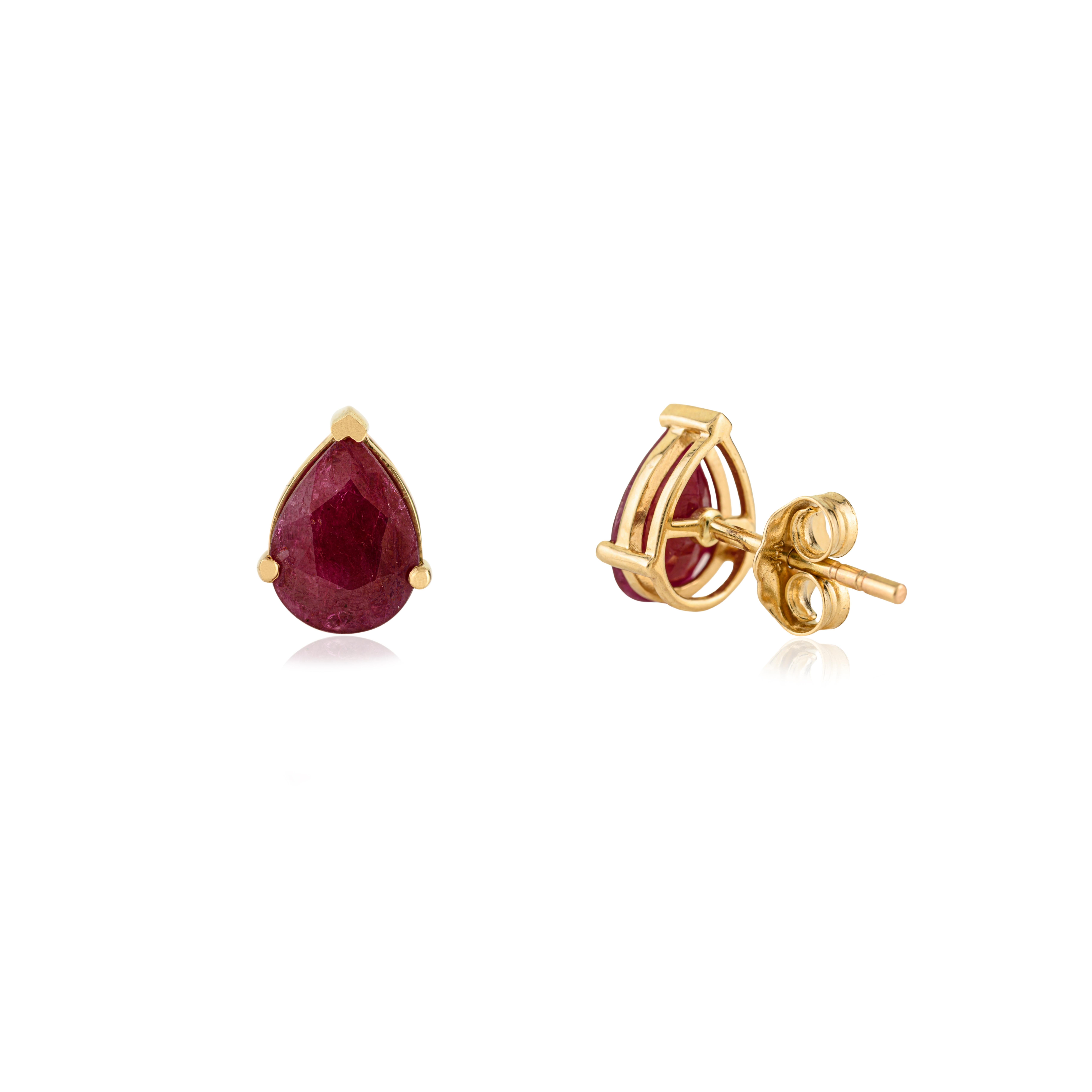Boucles d'oreilles en or jaune 14K 2.1Ct Pear Shaped Ruby Stud Ears Fine Jewelry Christmas Gift Neuf - En vente à New York, NY