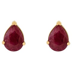 14K Yellow Gold 2.1Ct Pear Shaped Ruby Stud Earrings Fine Jewelry Christmas Gift