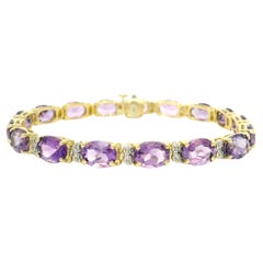 14k Yellow Gold 21ctw Oval Amethyst Alternating w/ Diamond Line Tennis Bracelet