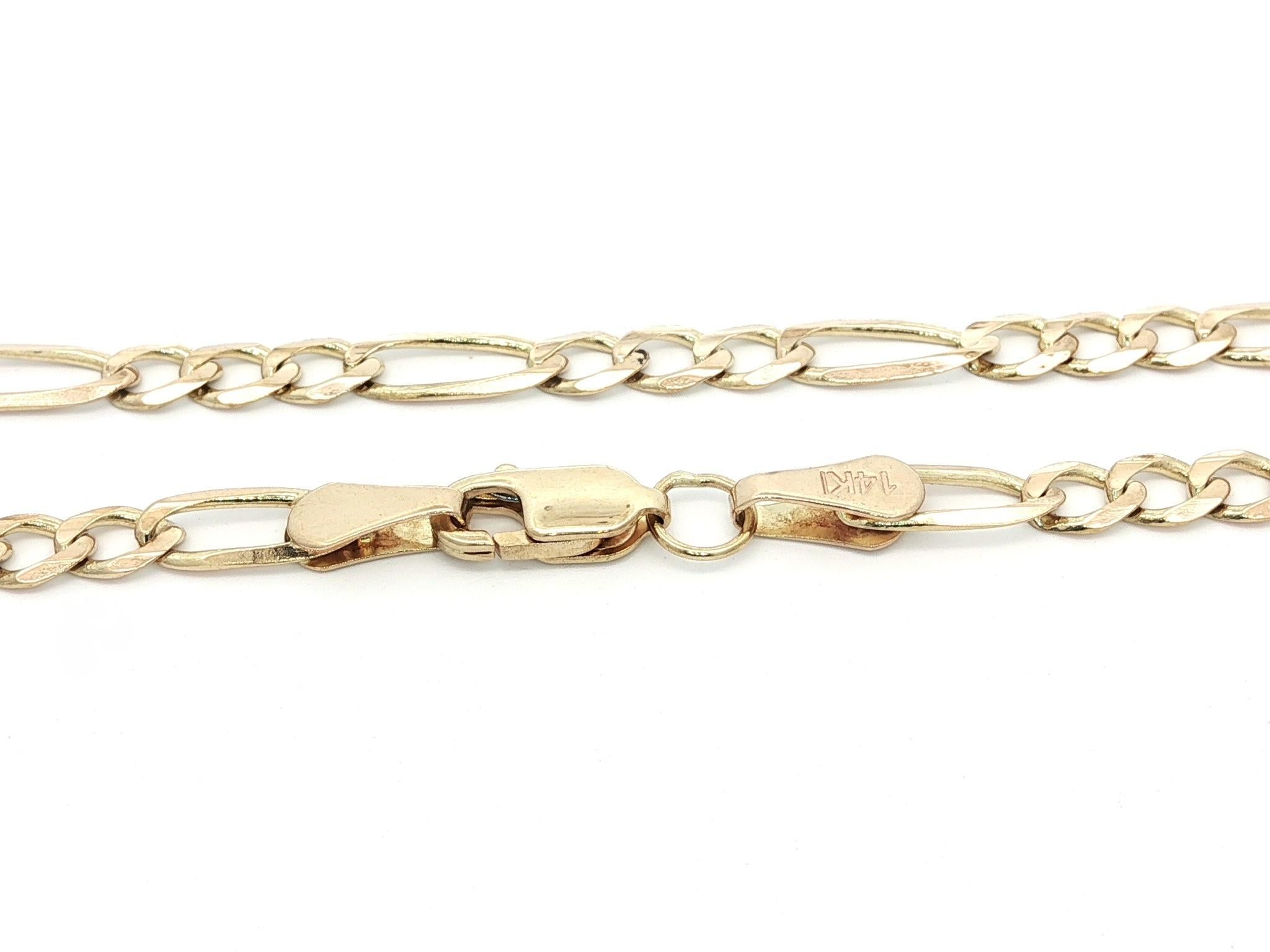 Materiale: Oro giallo massiccio 14k
Peso: 9,34 grammi 
Tipo: A Link Figaro
Lunghezza: 22