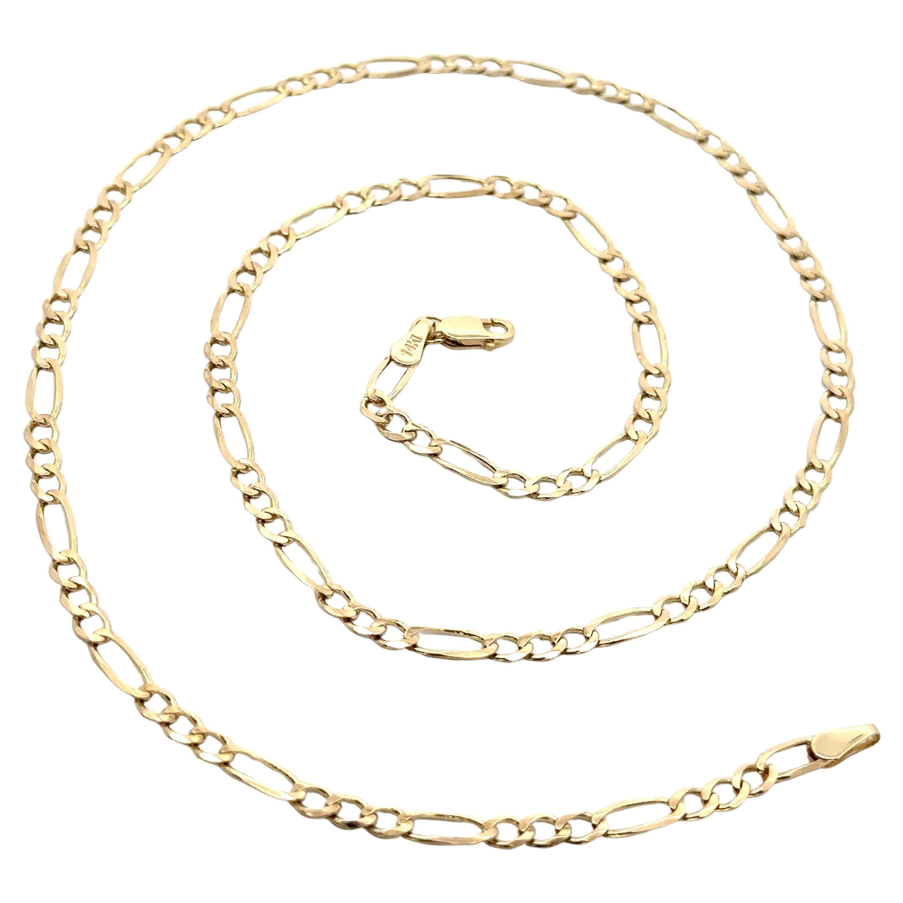 14k Yellow Gold 22" Classic Figaro 3.8mm Link Chain Necklace Lobster Clasp