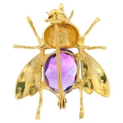 14k Yellow Gold 2.20ctw Oval Amethyst Honeybee Bee Fly Pin Brooch Pendant