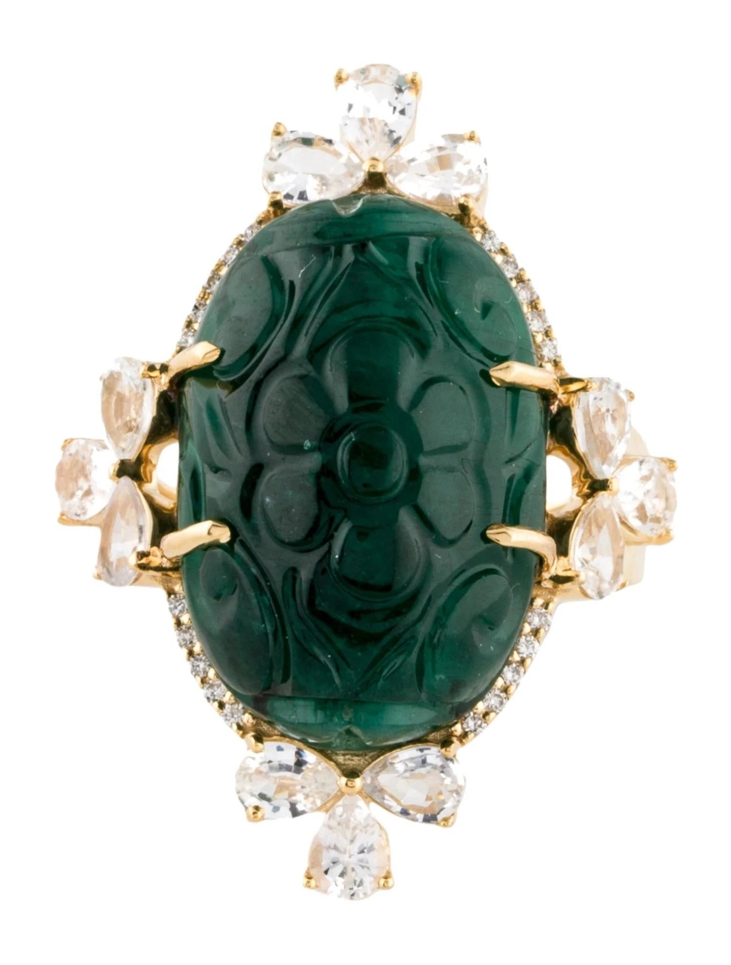Artist 14K Yellow Gold 2.21ct Colorless Sapphire, Emerald & Diamond Cocktail Ring Size7 For Sale