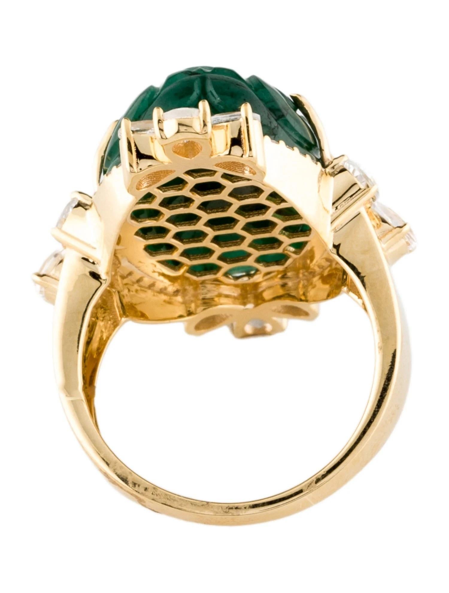 Emerald Cut 14K Yellow Gold 2.21ct Colorless Sapphire, Emerald & Diamond Cocktail Ring Size7 For Sale