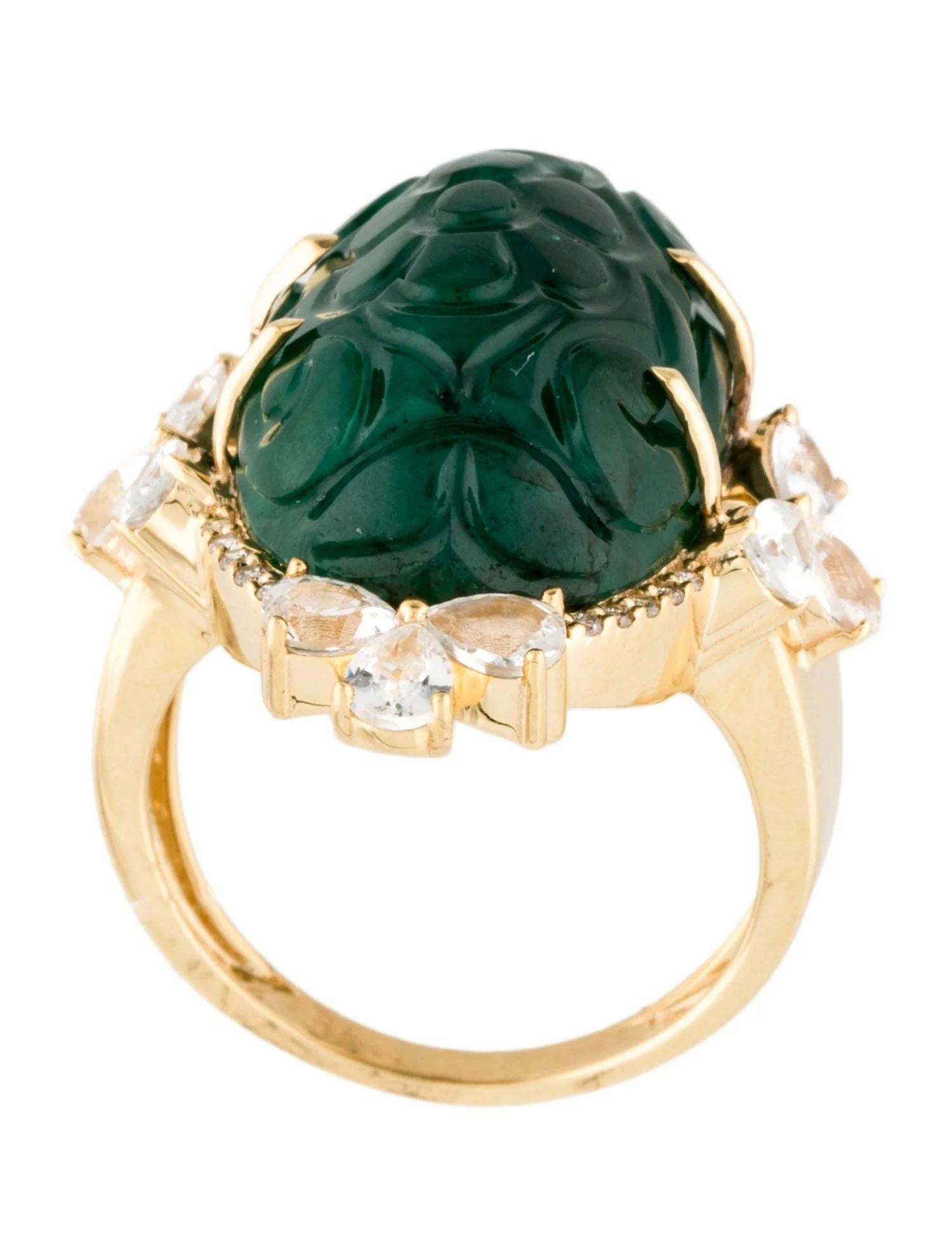 14K Yellow Gold 2.21ct Colorless Sapphire, Emerald & Diamond Cocktail Ring Size7 In New Condition For Sale In Holtsville, NY