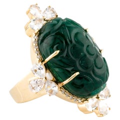 14K Yellow Gold 2.21ct Colorless Sapphire, Emerald & Diamond Cocktail Ring Size7