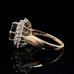14K Yellow Gold 2.22ct Blue Sapphire & Natural Diamond Cluster Ring 2.50TCW