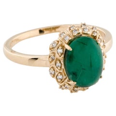 14K Yellow Gold 2.22ct Emerald & Diamond Cocktail Ring Size 7