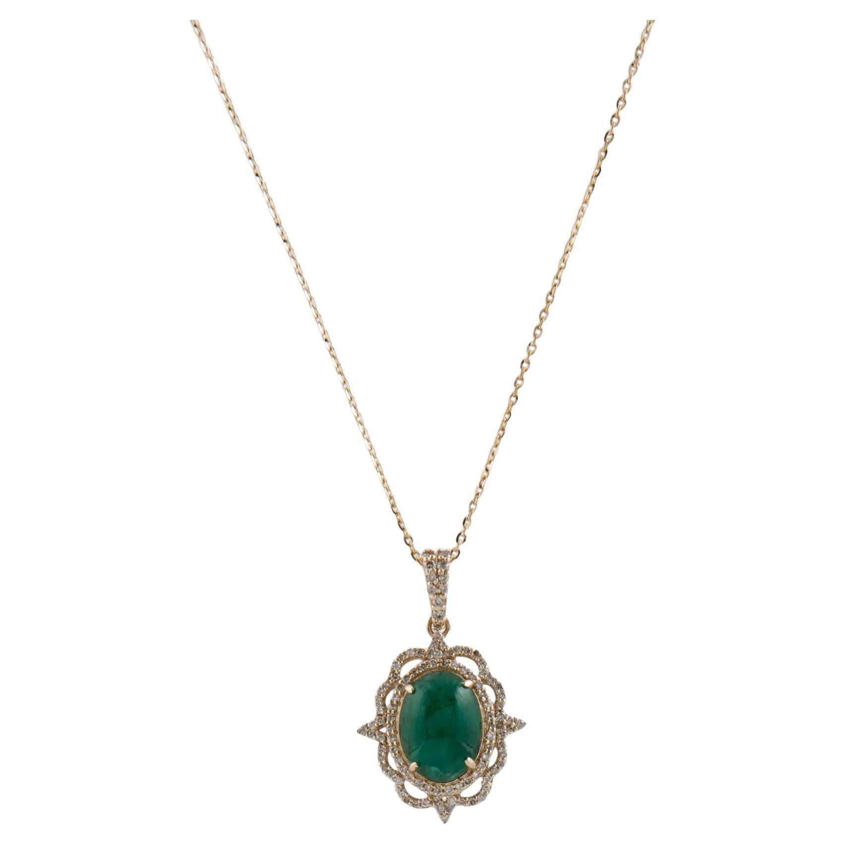 14K Yellow Gold 2.22ct Emerald & Diamond Pendant Necklace