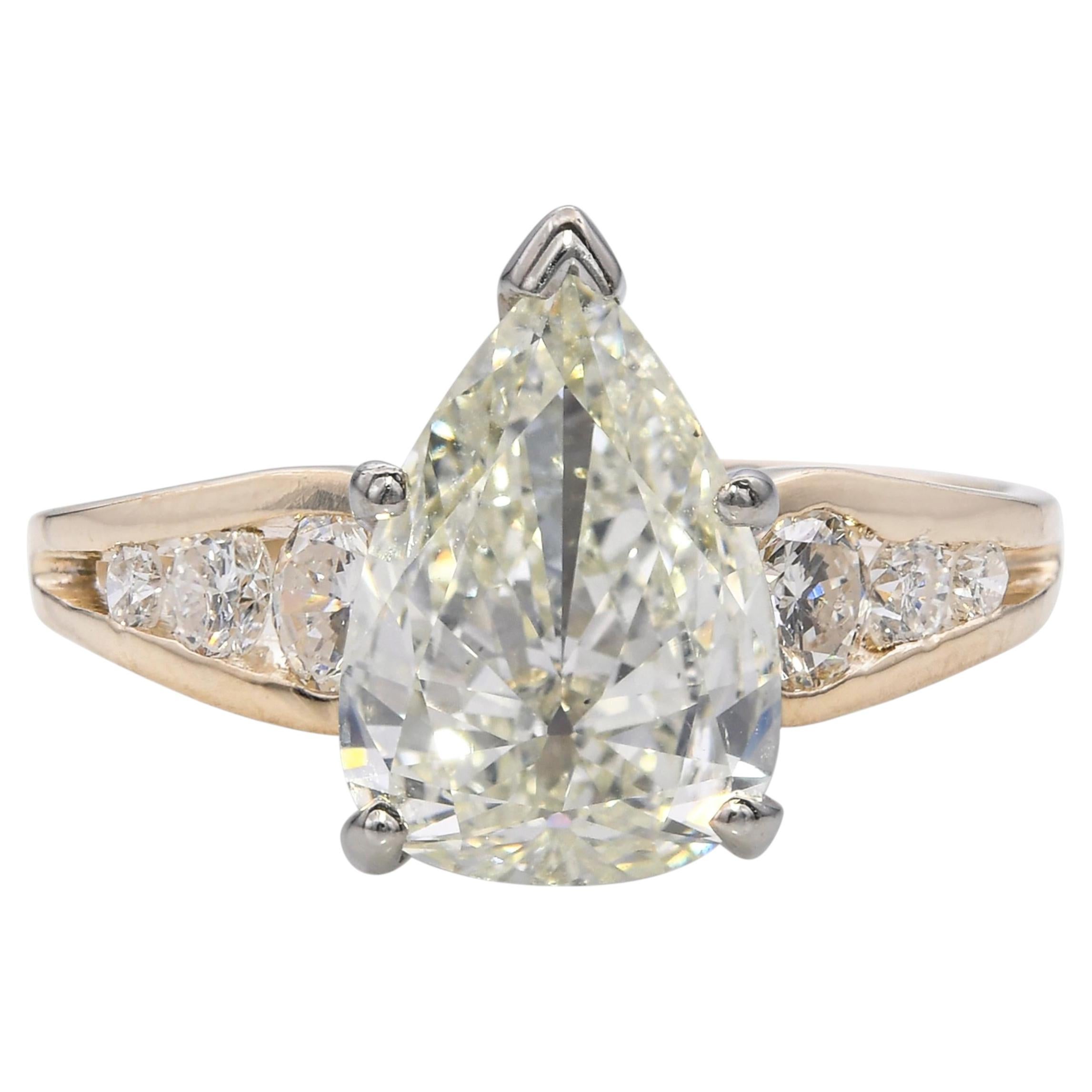 14k Yellow Gold 2.22tcw Pear and Round Shape Diamond Engagement Ring