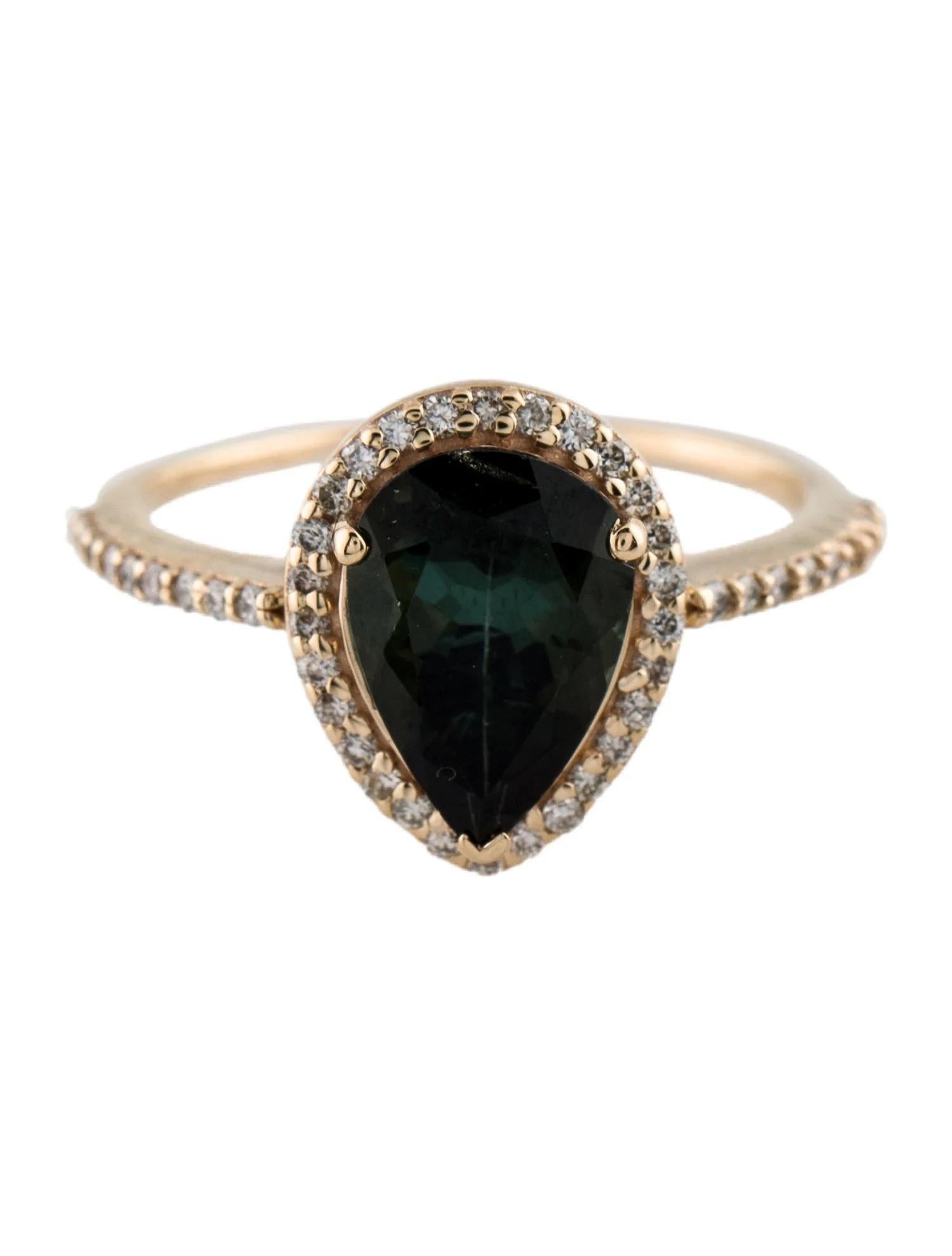 Artist 14K Yellow Gold 2.23ct Pear Brilliant Green Tourmaline & Diamond Cocktail Ring For Sale