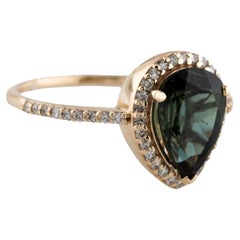14K Yellow Gold 2.23ct Pear Brilliant Green Tourmaline & Diamond Cocktail Ring