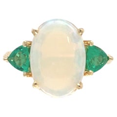 14K yellow gold 2.24 carat Australian Opal and Emerald Ring