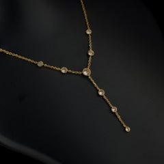 14K Yellow Gold 2.24 CT Lab Diamond Bezel Lariat Y-Necklace Wedding Necklace