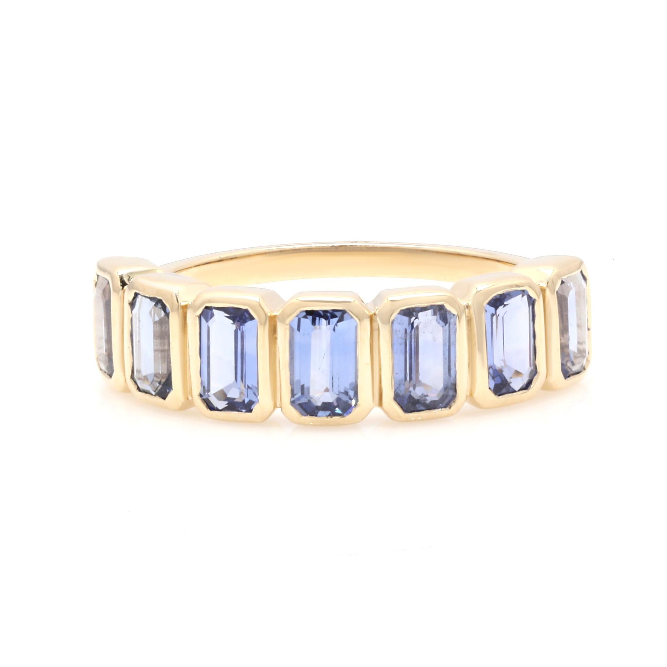For Sale:  14K Yellow Gold 2.24 Ct Natural Blue Sapphire Half Eternity Band Ring 3