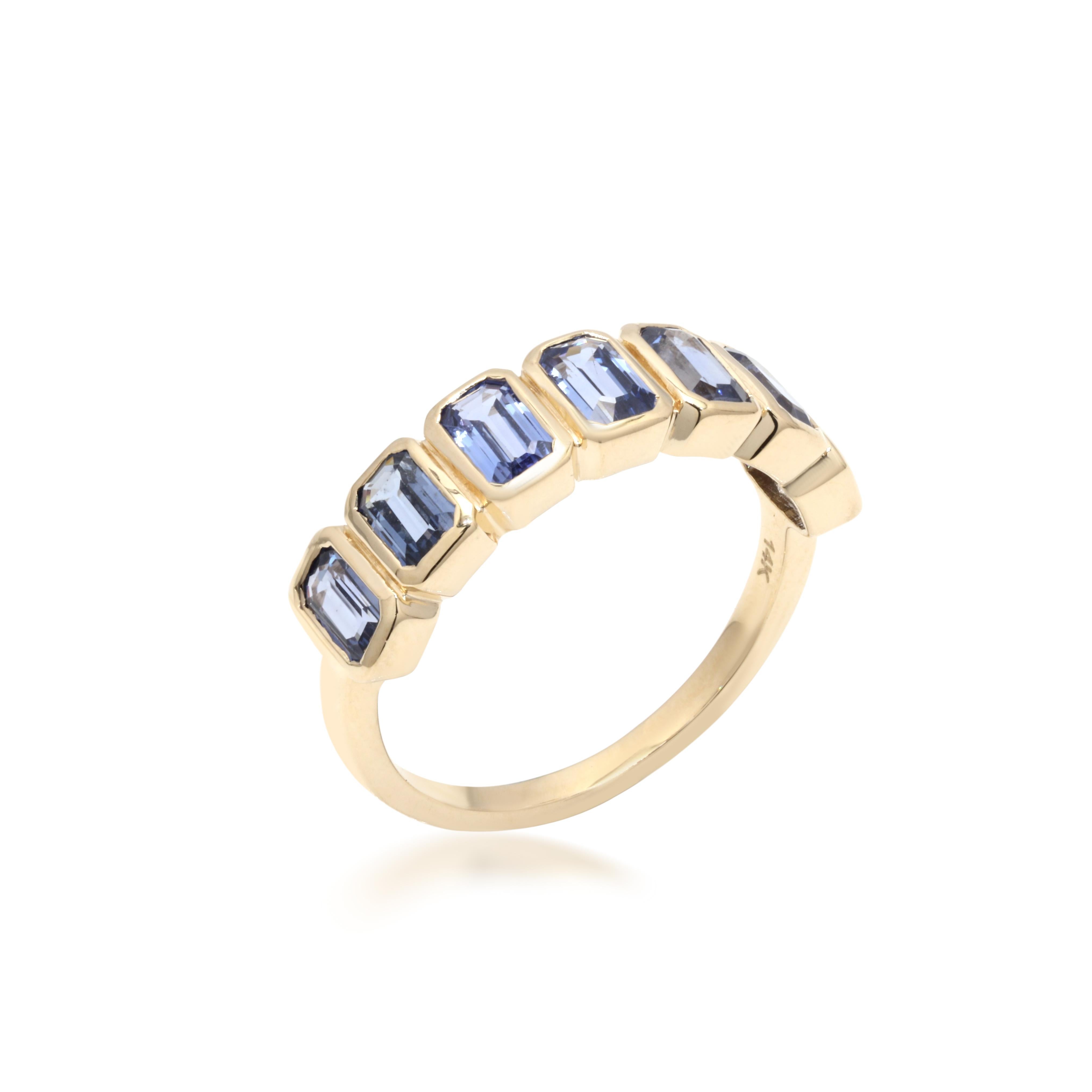 For Sale:  14K Yellow Gold 2.24 Ct Natural Blue Sapphire Half Eternity Band Ring 4