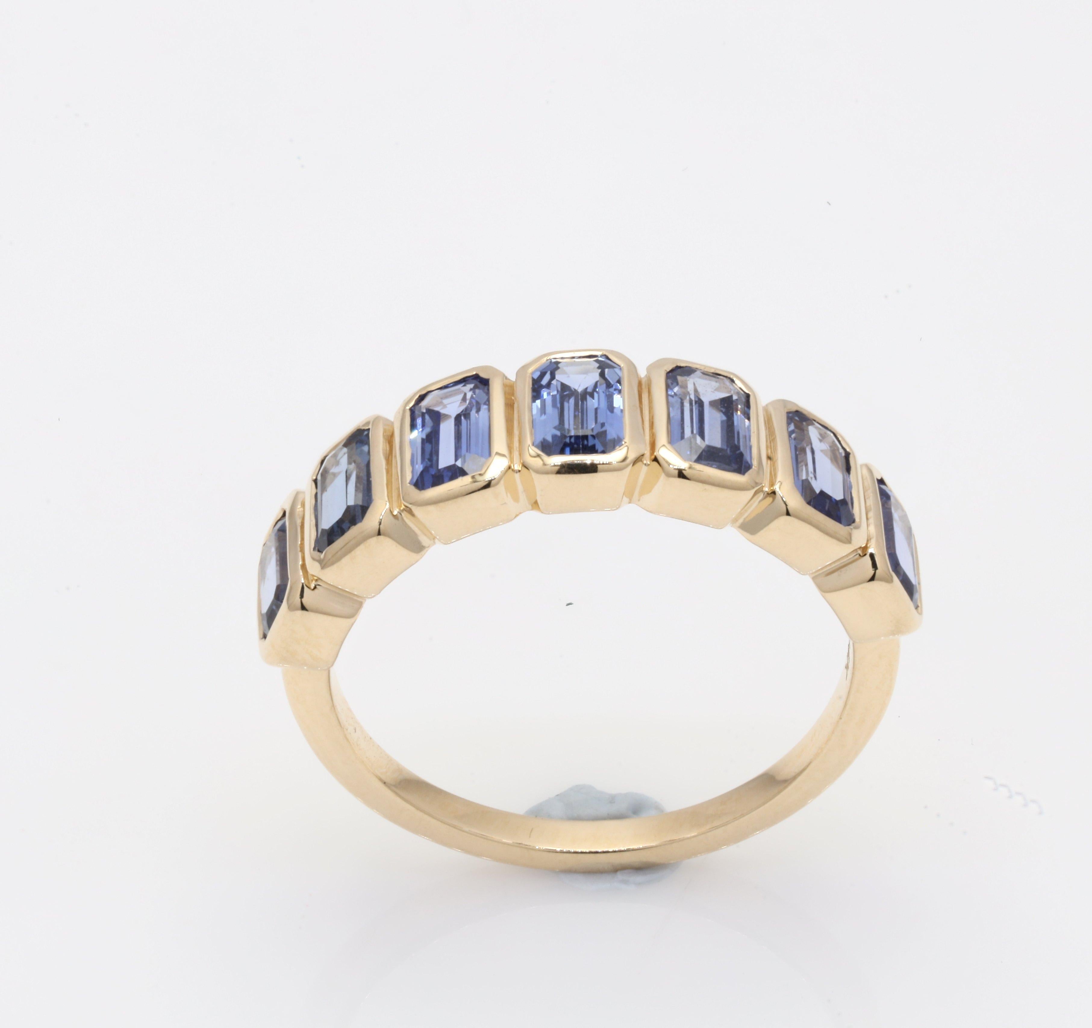 For Sale:  14K Yellow Gold 2.24 Ct Natural Blue Sapphire Half Eternity Band Ring 5