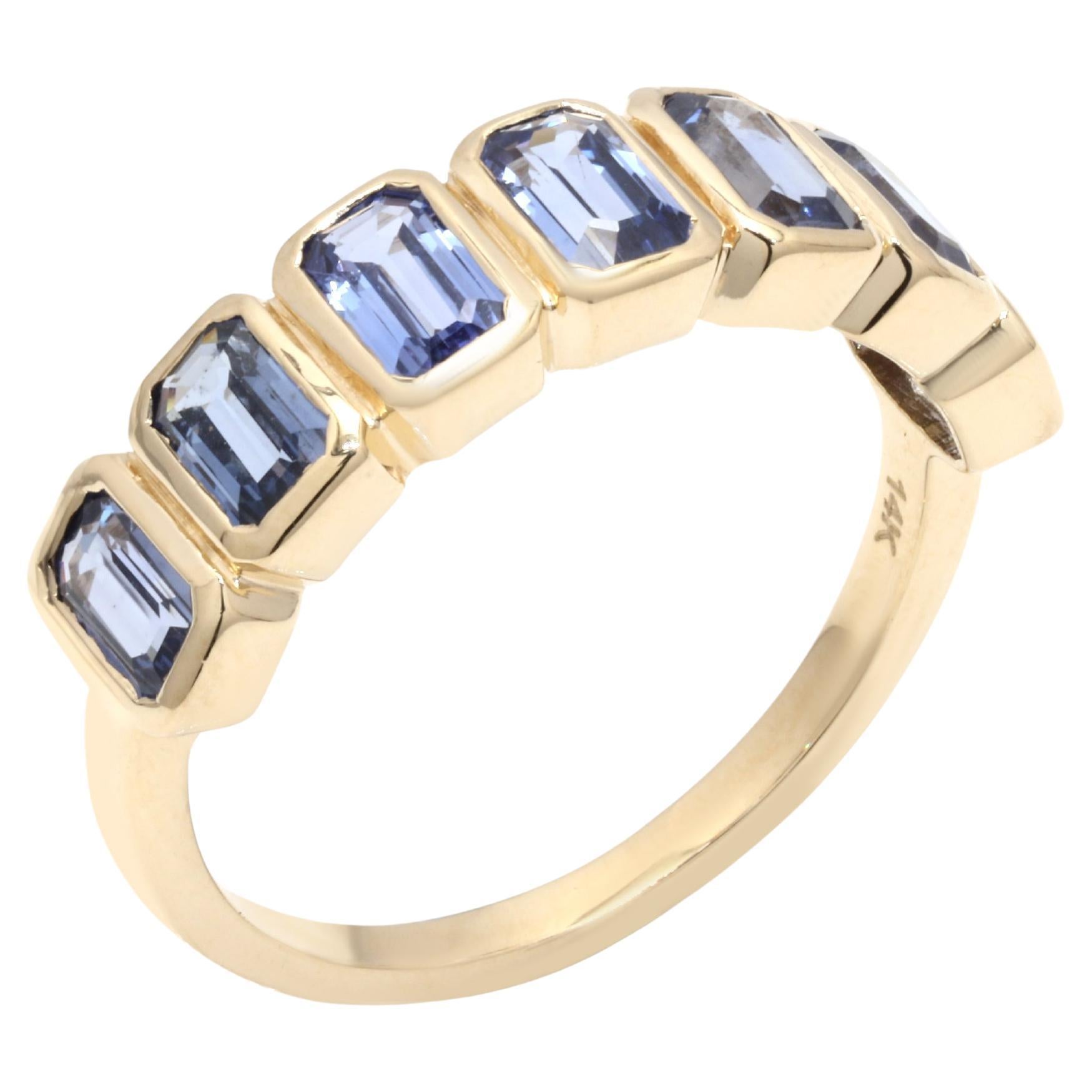 Anneau d'éternité en or jaune 14 carats avec saphir bleu naturel de 2,24 carats 