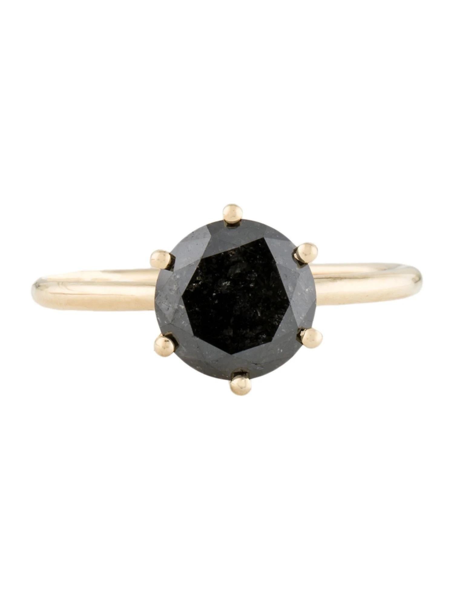 Artist 14K Yellow Gold 2.24ct Black Diamond Solitaire Cocktail Ring, Size 7 For Sale
