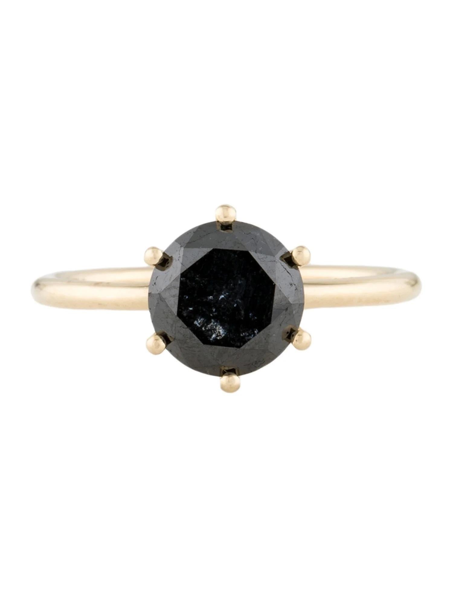 Artist 14K Yellow Gold 2.24ct Black Diamond Solitaire Cocktail Ring, Size 7 For Sale