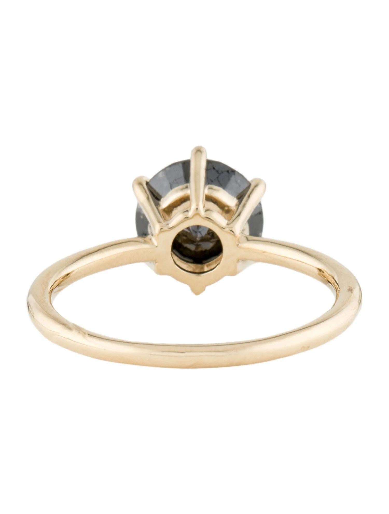 Round Cut 14K Yellow Gold 2.24ct Black Diamond Solitaire Cocktail Ring, Size 7 For Sale