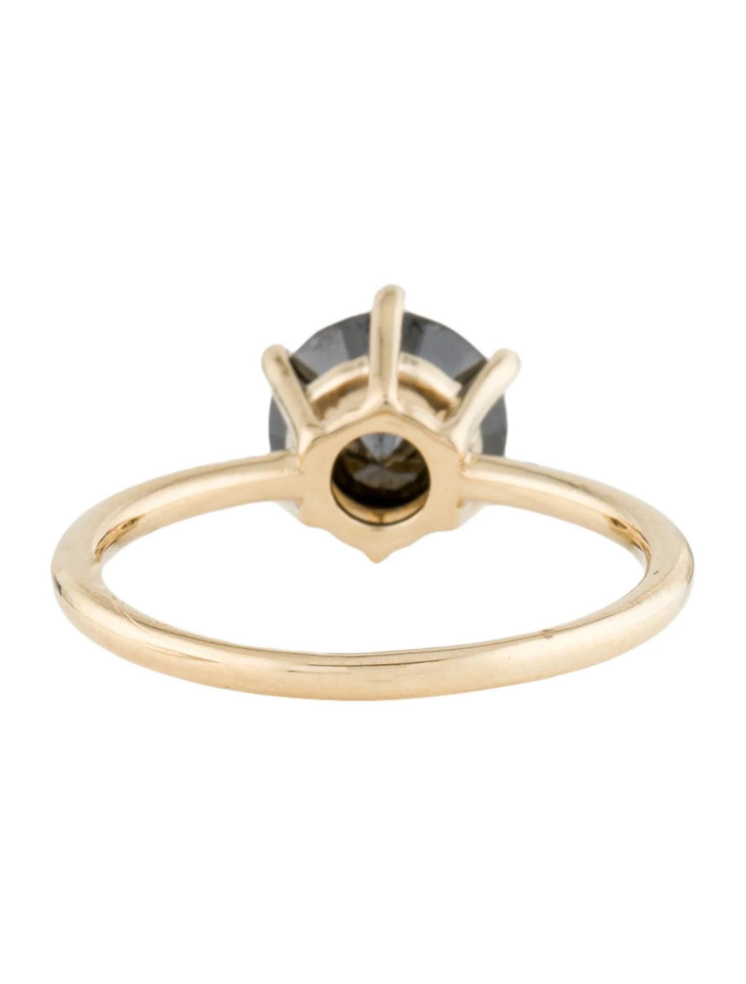 Round Cut 14K Yellow Gold 2.24ct Black Diamond Solitaire Cocktail Ring, Size 7 For Sale