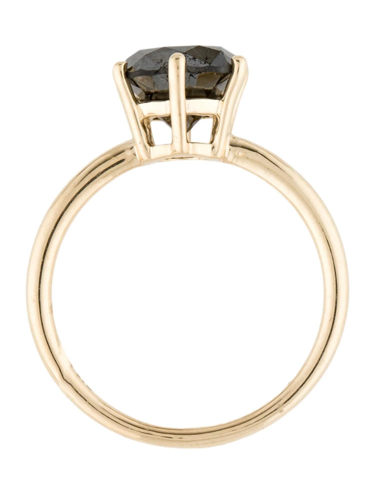 14K Yellow Gold 2.24ct Black Diamond Solitaire Cocktail Ring, Size 7 In New Condition For Sale In Holtsville, NY