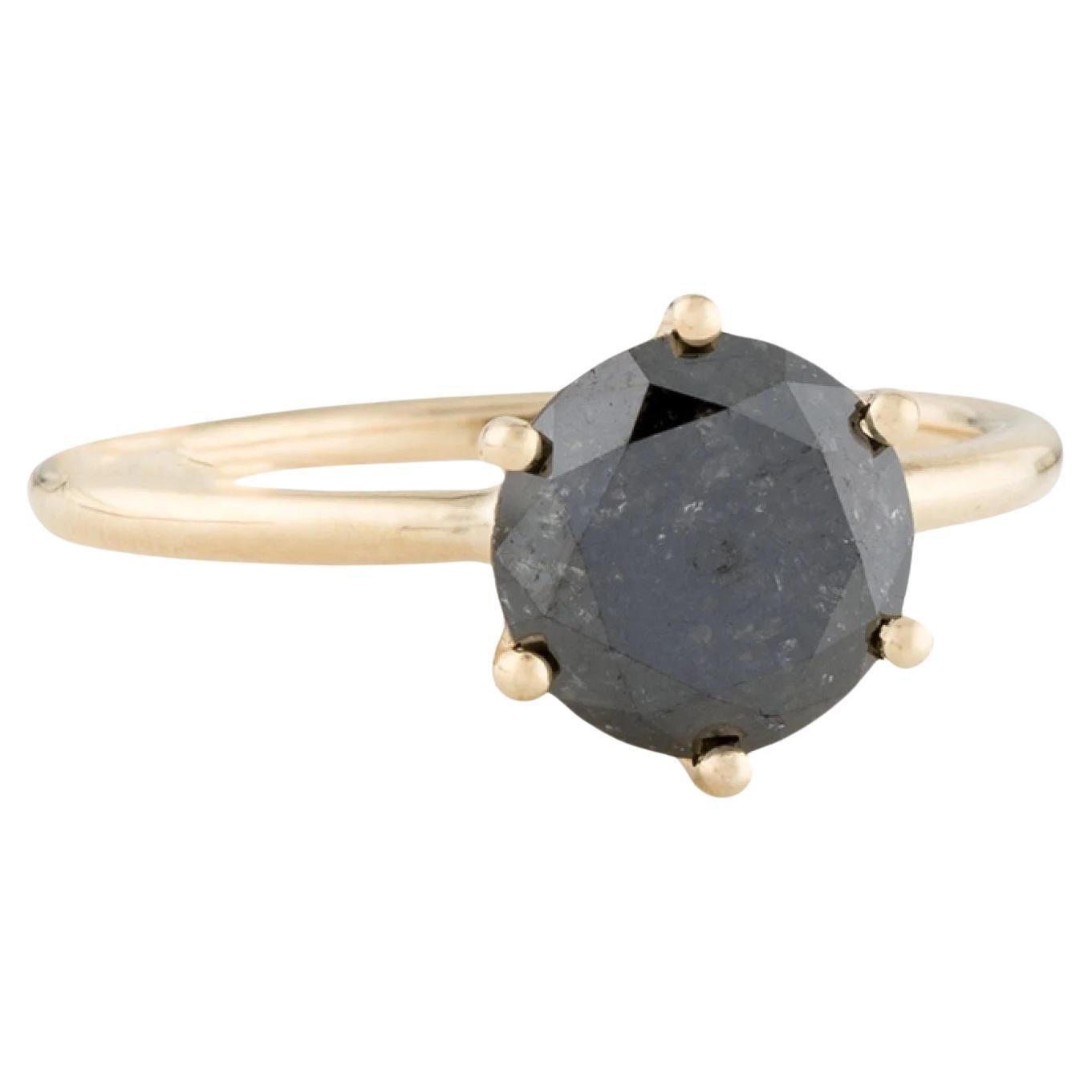 14K Gelbgold 2,24 Karat Schwarzer Diamant Solitär Cocktail-Ring, Größe 7