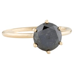 14K Gelbgold 2,24 Karat Schwarzer Diamant Solitär Cocktail-Ring, Größe 7