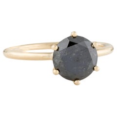 14K Yellow Gold 2.24ct Black Diamond Solitaire Cocktail Ring, Size 7