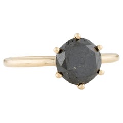 14K Yellow Gold 2.24ct Black Diamond Solitaire Cocktail Ring, Size 7