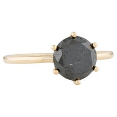 14K Gelbgold 2,24 Karat Schwarzer Diamant Solitär Cocktail-Ring, Größe 7