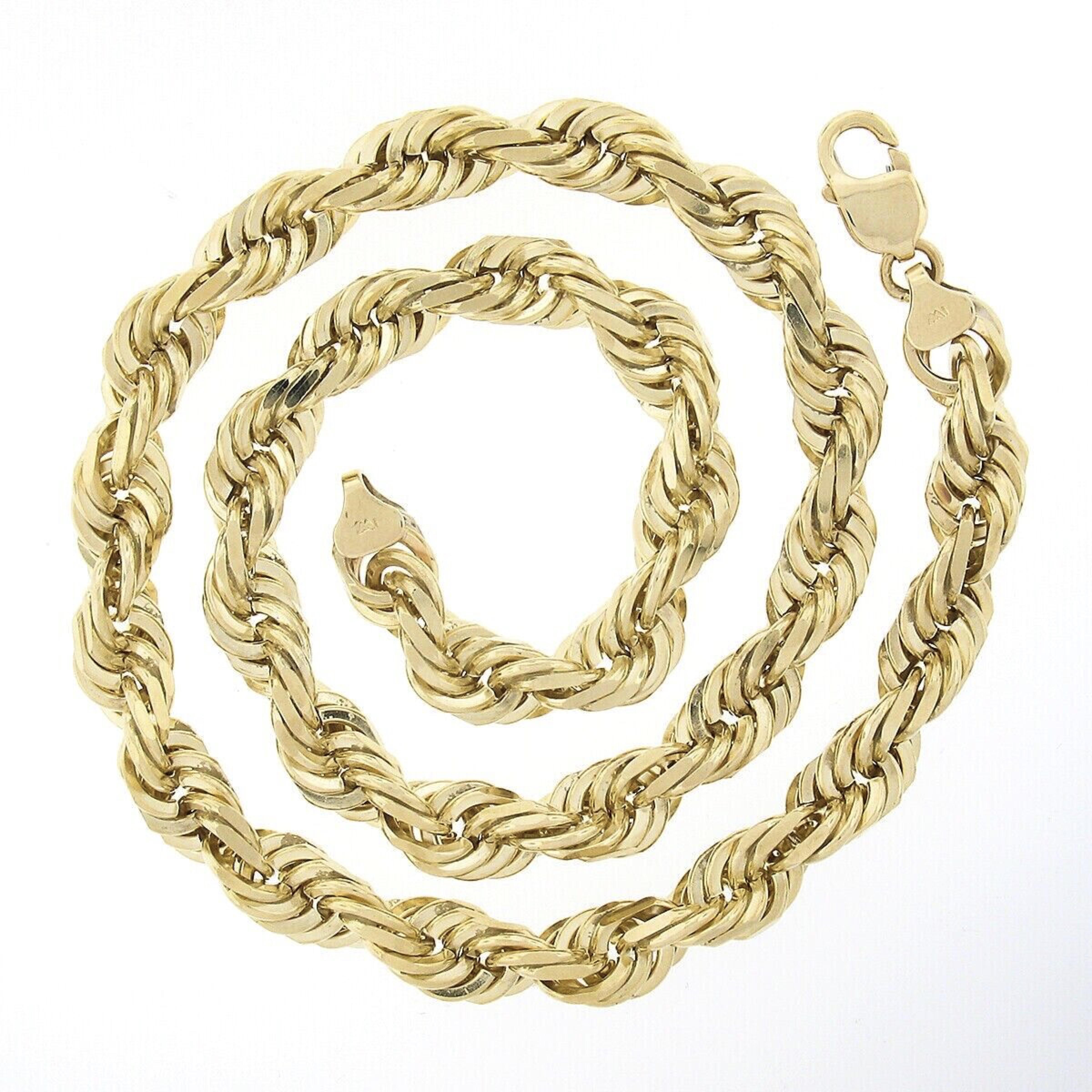 14k Yellow Gold Large Solid Rope Link Chain Necklace 198G In Excellent Condition In Montclair, NJ