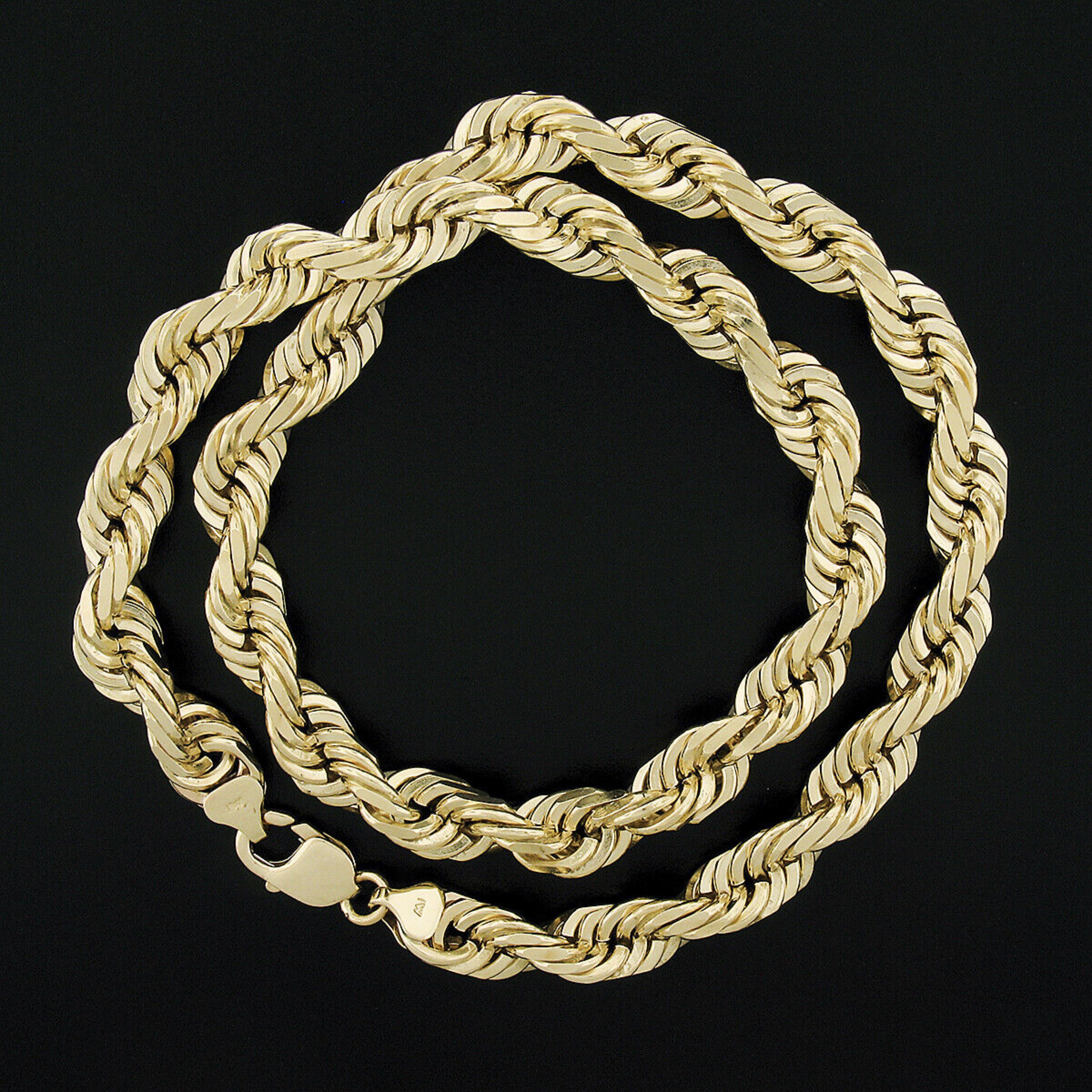 Women's or Men's 14k Yellow Gold Large Solid Rope Link Chain Necklace 198G