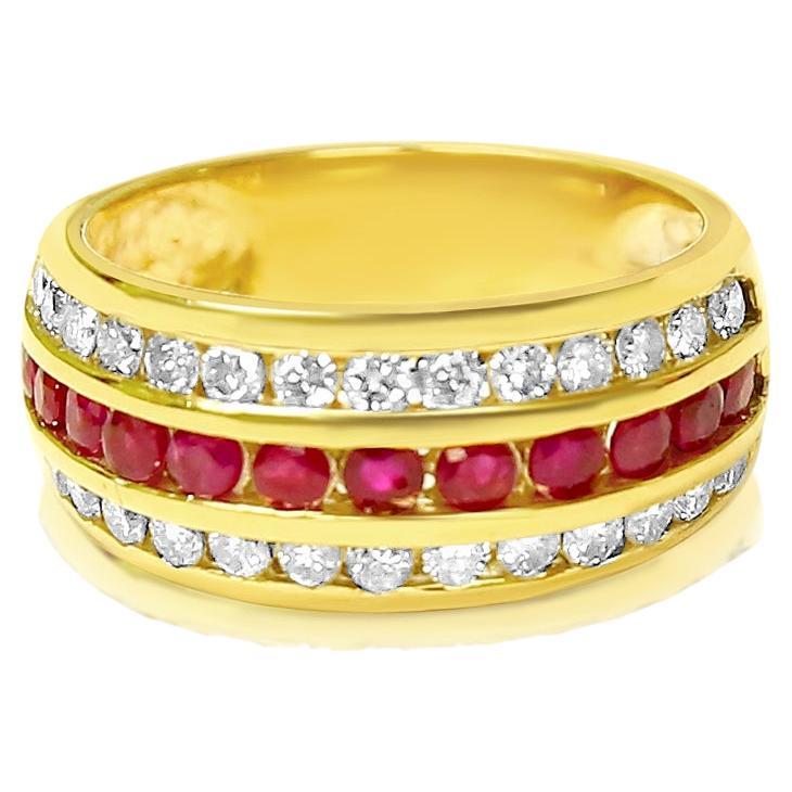 Bague en or jaune 14 carats, diamant 2,25 carats et rubis de Birmanie