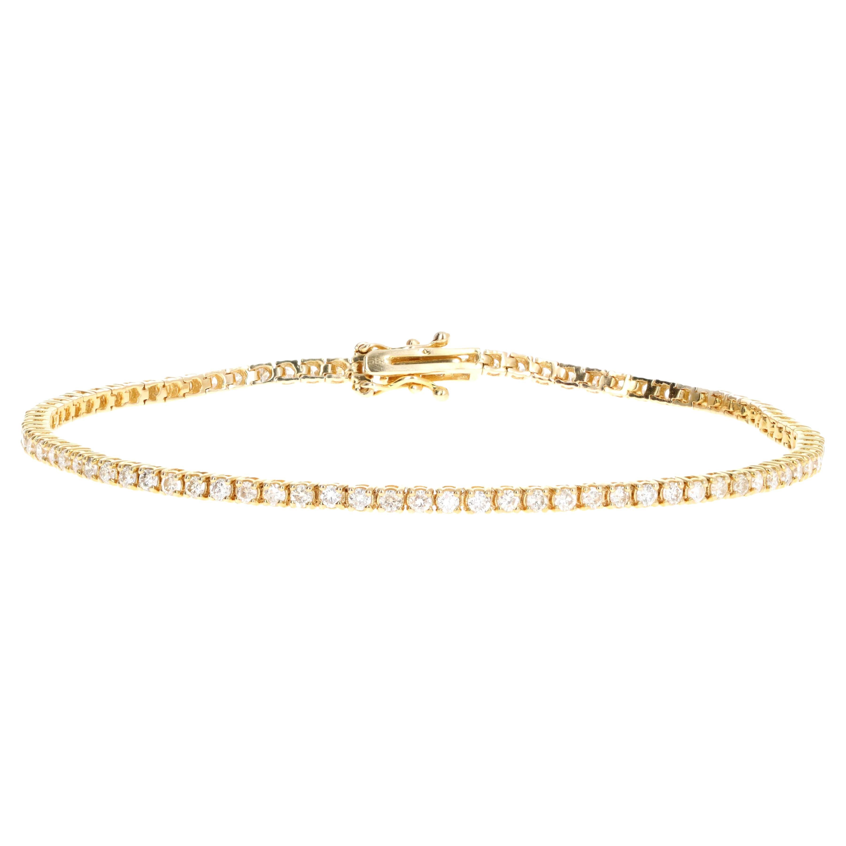 14K Yellow Gold 2.27 CTW Round Brilliant Cut Diamond Tennis Bracelet