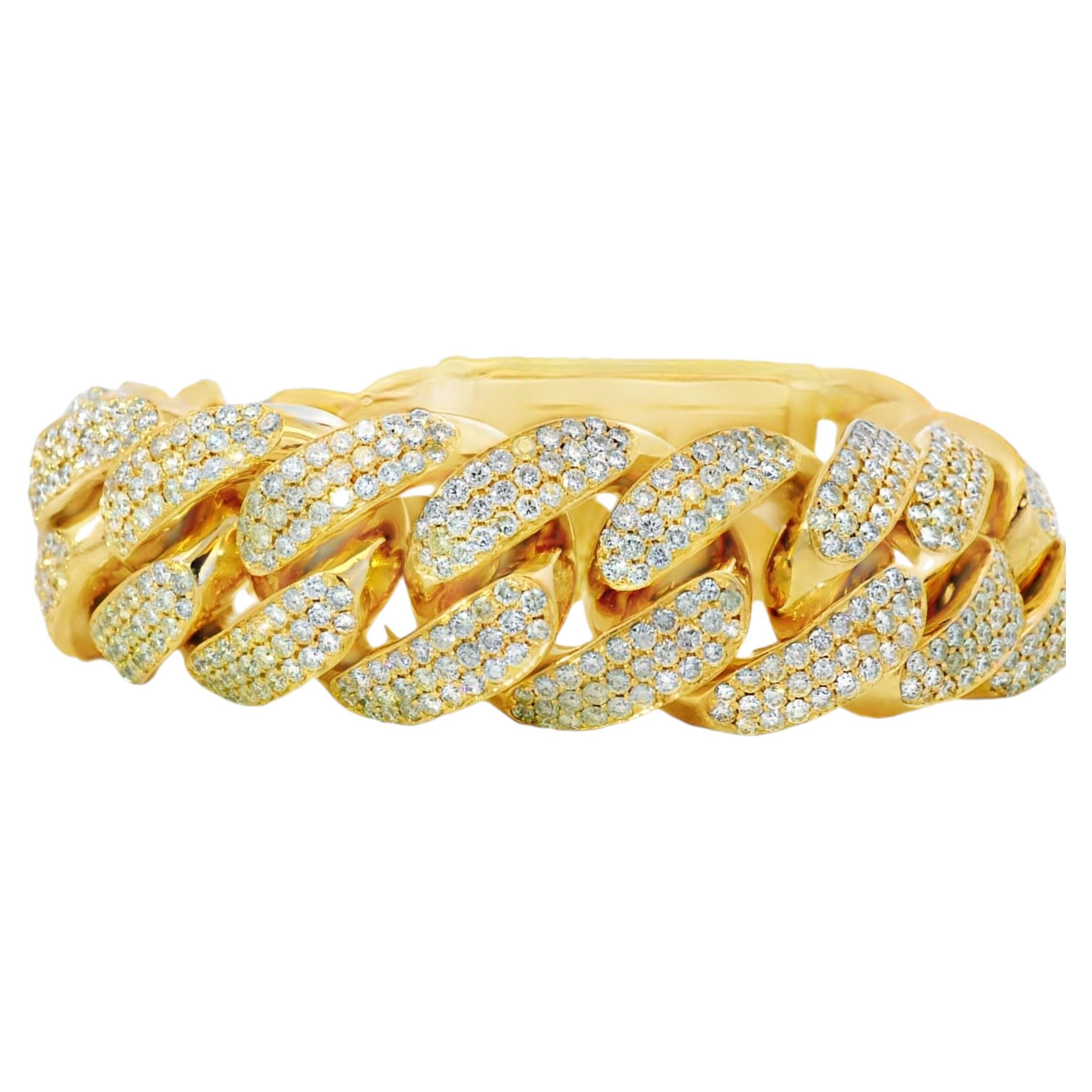 14k Yellow Gold 22.75ctw Natural Round Brilliant Diamond-Set Cuban Link Chain