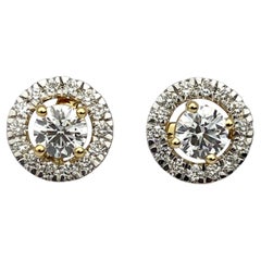 Ohrring aus 14-karätigem Gelbgold mit einem runden, natürlichen Diamanten (2,28 Karat) und abnehmbarem Halo-Solitaire-Design