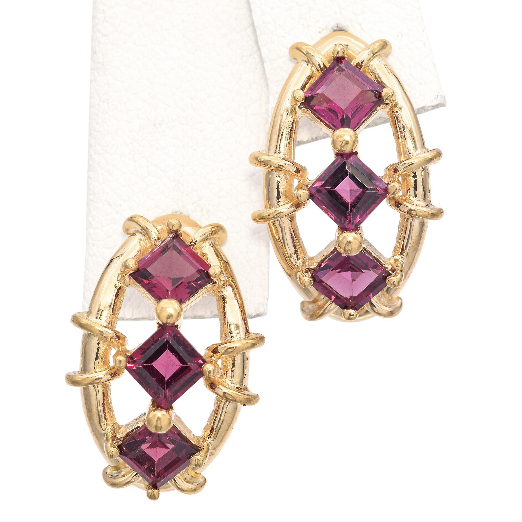 Quadrato Orecchini a goccia in oro giallo 14K con granato rodolite da 2,28 TCW in vendita