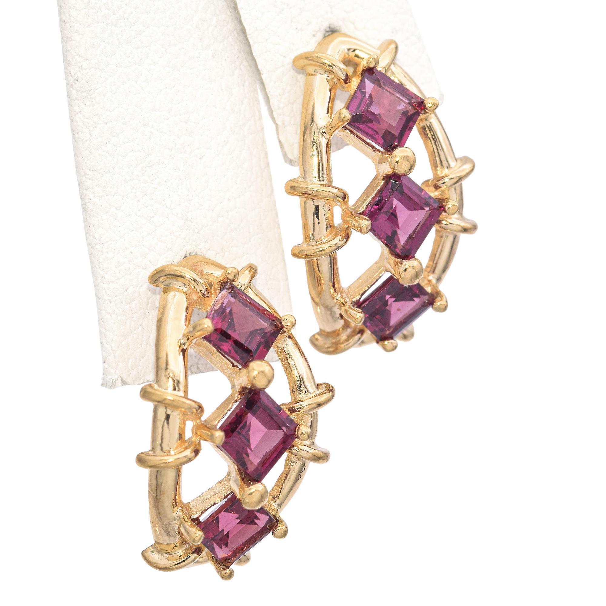 Orecchini a goccia in oro giallo 14K con granato rodolite da 2,28 TCW In condizioni buone in vendita a New York, NY