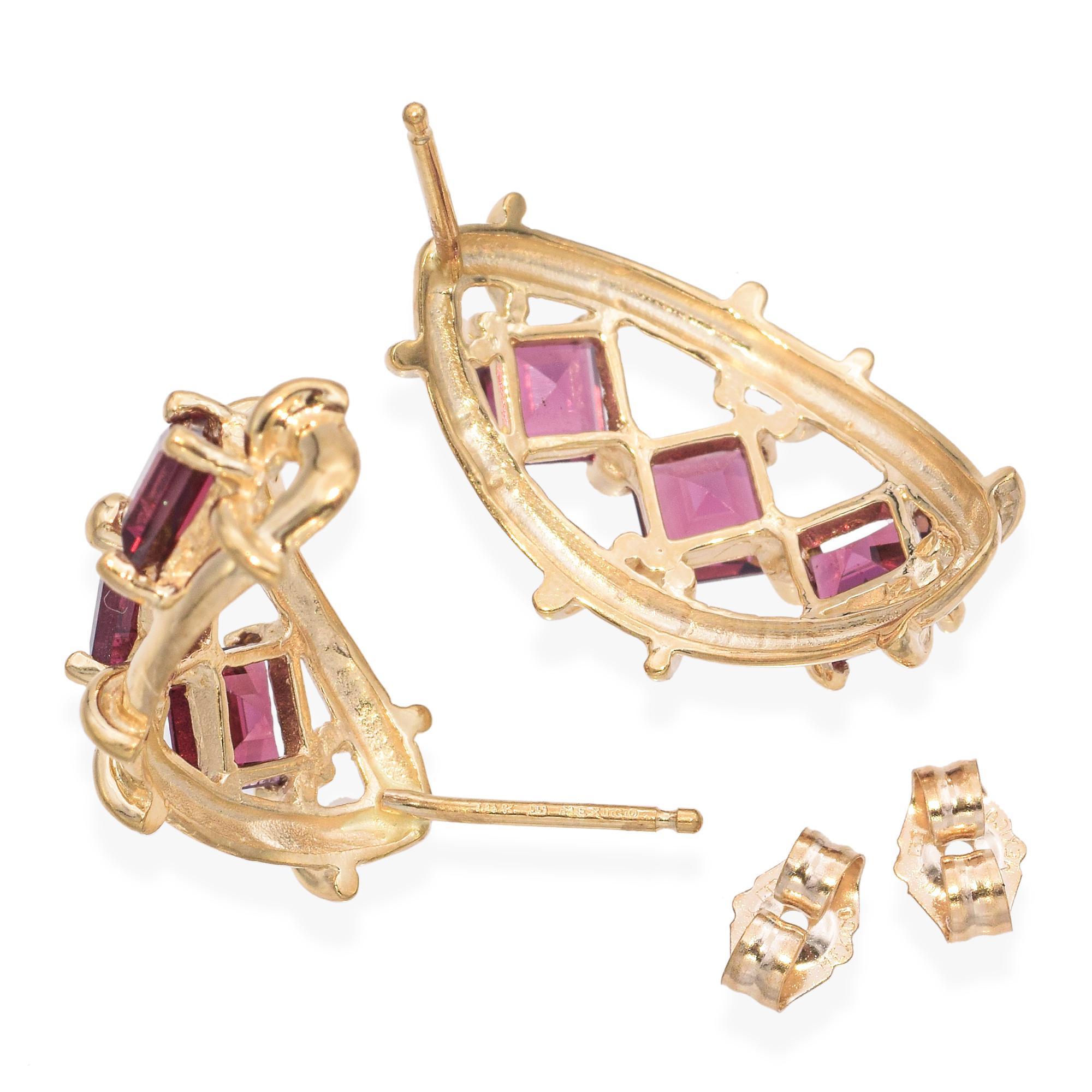 Orecchini a goccia in oro giallo 14K con granato rodolite da 2,28 TCW in vendita 1
