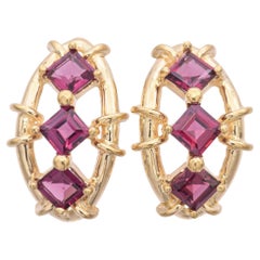 14K Yellow Gold 2.28 TCW Rhodolite Garnet Drop Earrings