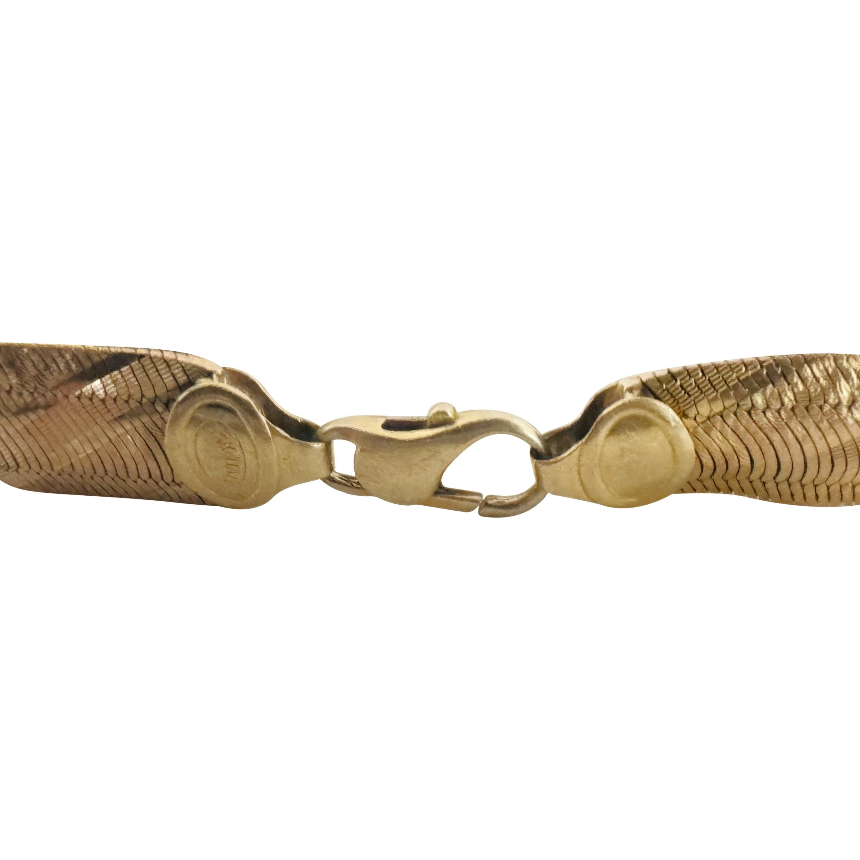 Bracciale in oro giallo 14k 22g solido vintage inciso a spina di pesce Italia 7,5 1