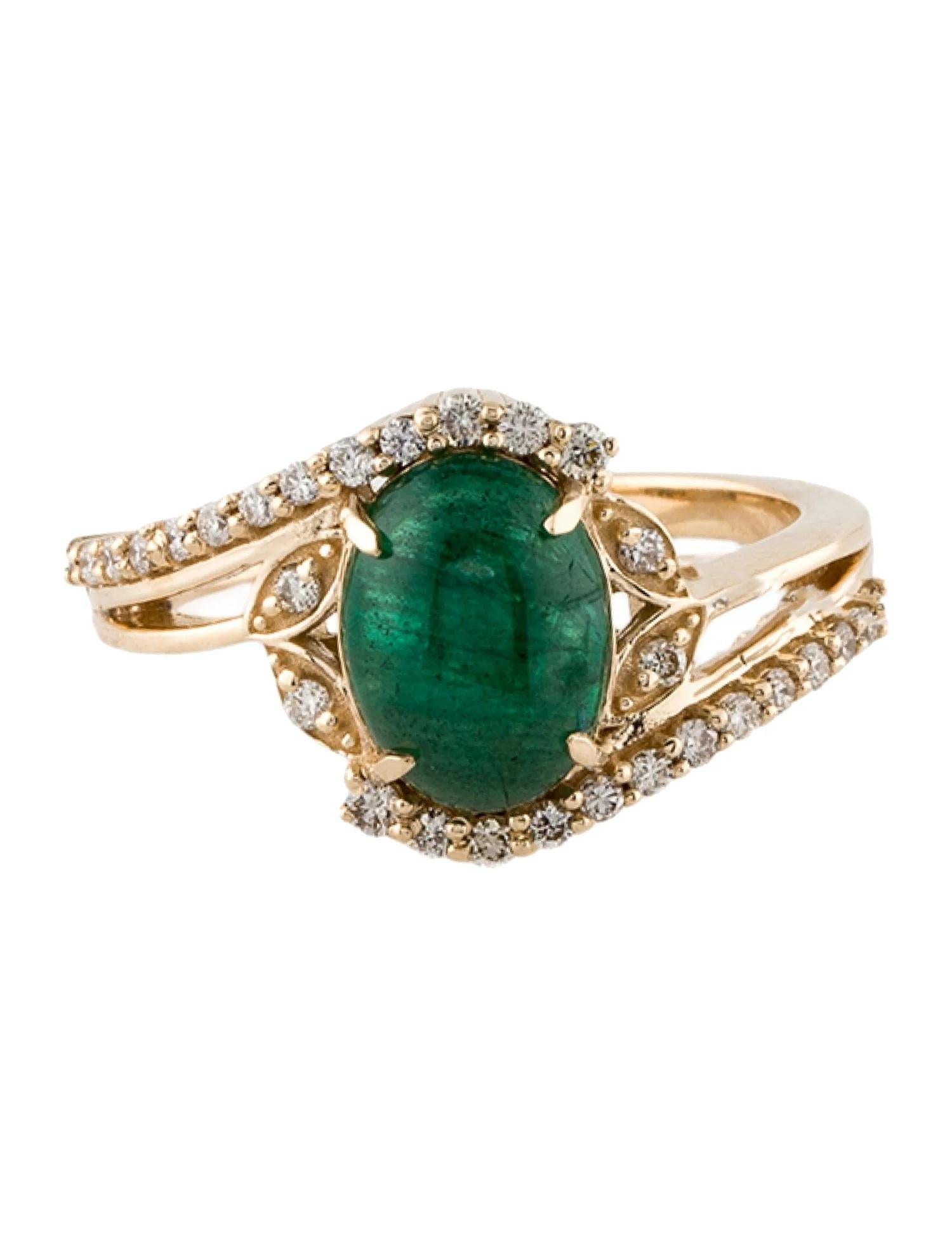Artist 14K Yellow Gold 2.31ct Emerald & Diamond Cocktail Ring, Size 7 For Sale